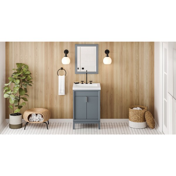 Jeffrey Alexander 24In. Blue Steel Theodora Vanity, Lavante Cultured Marble Vessel Vanity Top, Intgrtd Rctngl Bowl VKITTHE24BSLAR - main